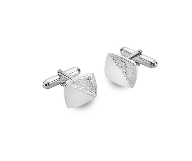 Silver Cushion Cufflink Half Engraved