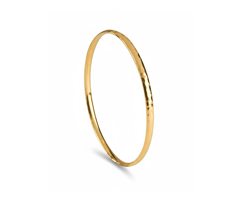 Silver Court Shaped Bangle 1 Hammered + 2.5 Micron plate