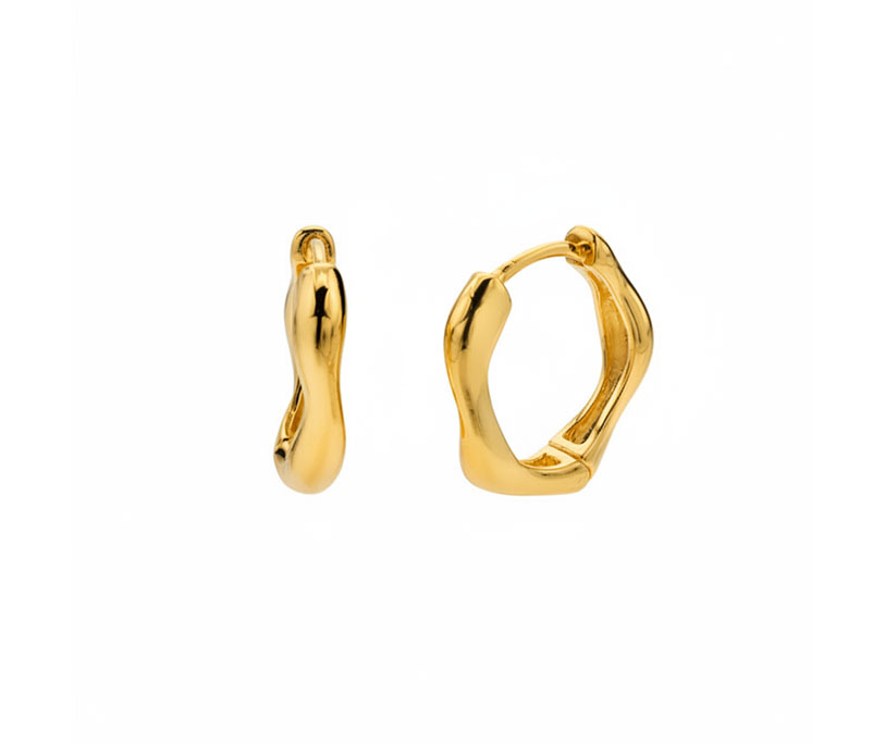 Silver Molten Huggie Hoop Earrings + 2 micron yellow plate