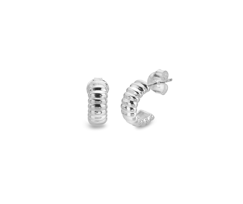 Silver Corrugated Hoop Earring
