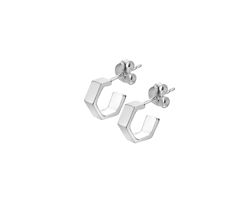 Silver Hexagon Hoop Earring