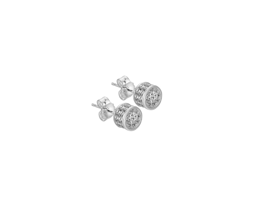 Silver Round Cluster CZ Set Stud Earring