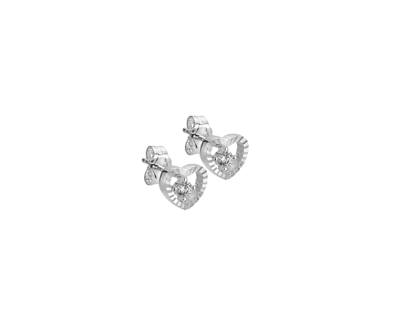 Silver Heart Halo CZ Set Stud Earring