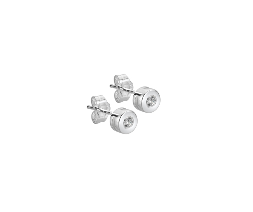 Silver Round CZ Set Stud Earring