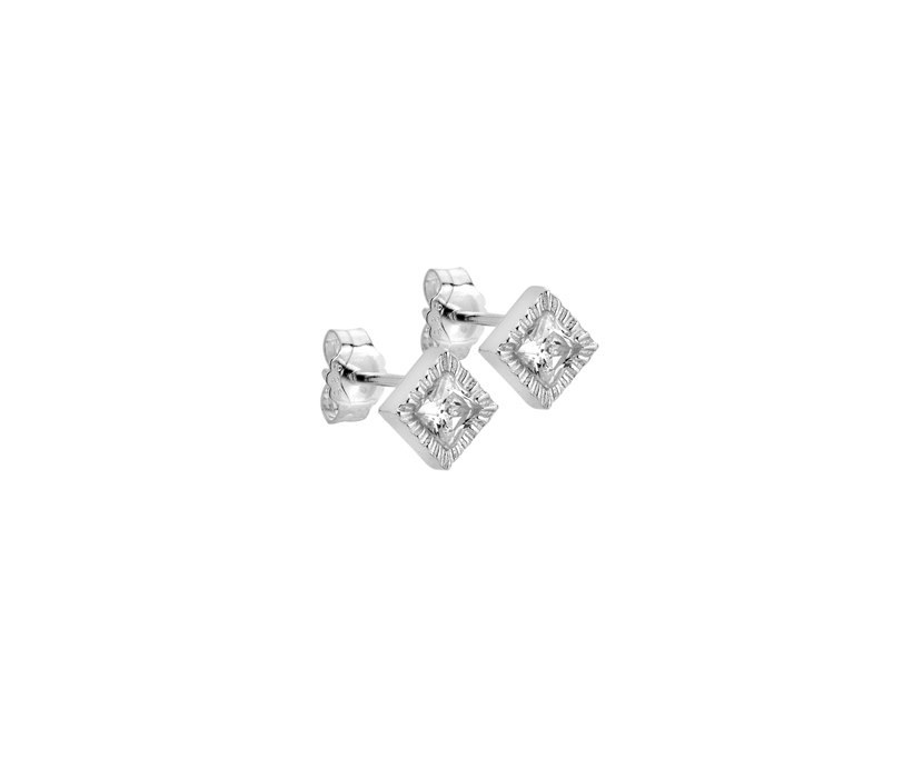 Silver Square Illusion CZ Set Stud Earring