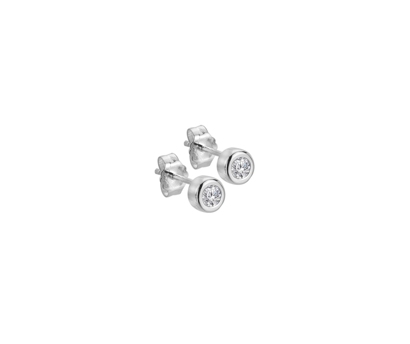 Silver Bezel Set CZ Stud Earring