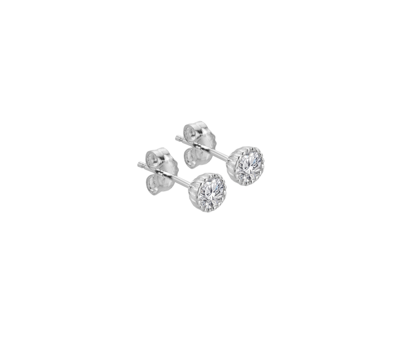 Silver Beaded Set CZ Stud Earring