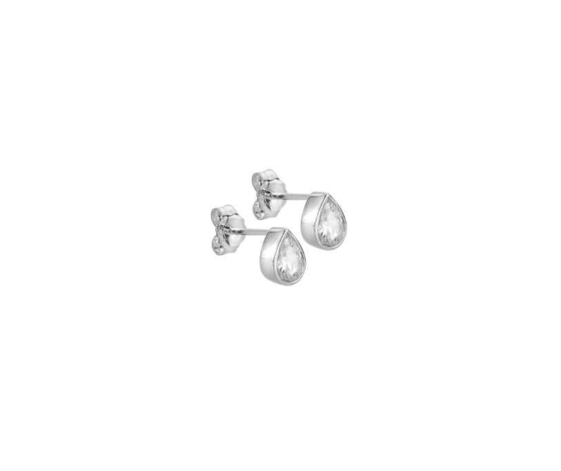 Silver Teardrop CZ Stud Earring