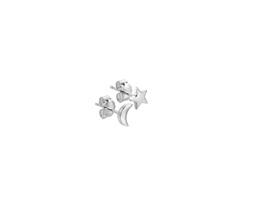 Silver Moon and Star Stud Earring