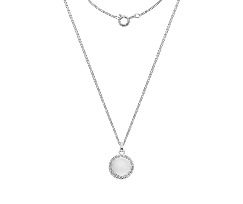 Silver CZ Border Disc Pendant on S12CAJ18
