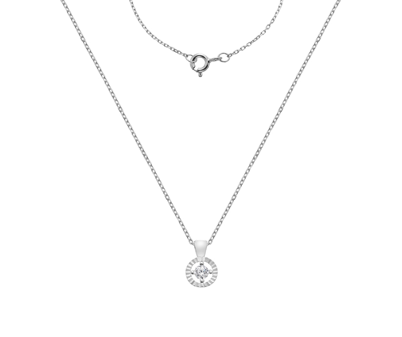 Silver Round Halo CZ Set Pendant om S30AFTAJ18