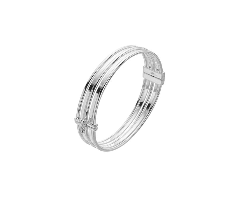 Silver Striated Hig Polish Hinged Bangle