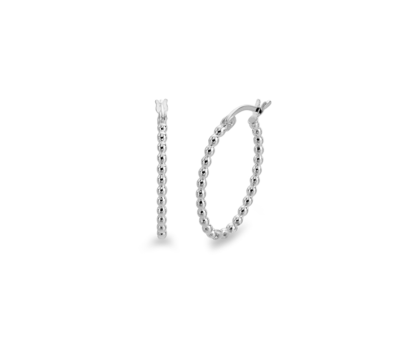 Silver 25mm x 18mm Oval Hoop Earring, 2.00mm Beaded Profile.