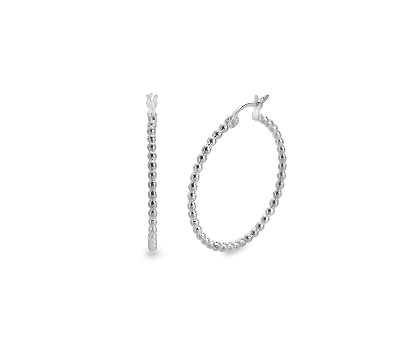 Silver 30mm Hoop Earring, 2.00mm Beaded Profile.