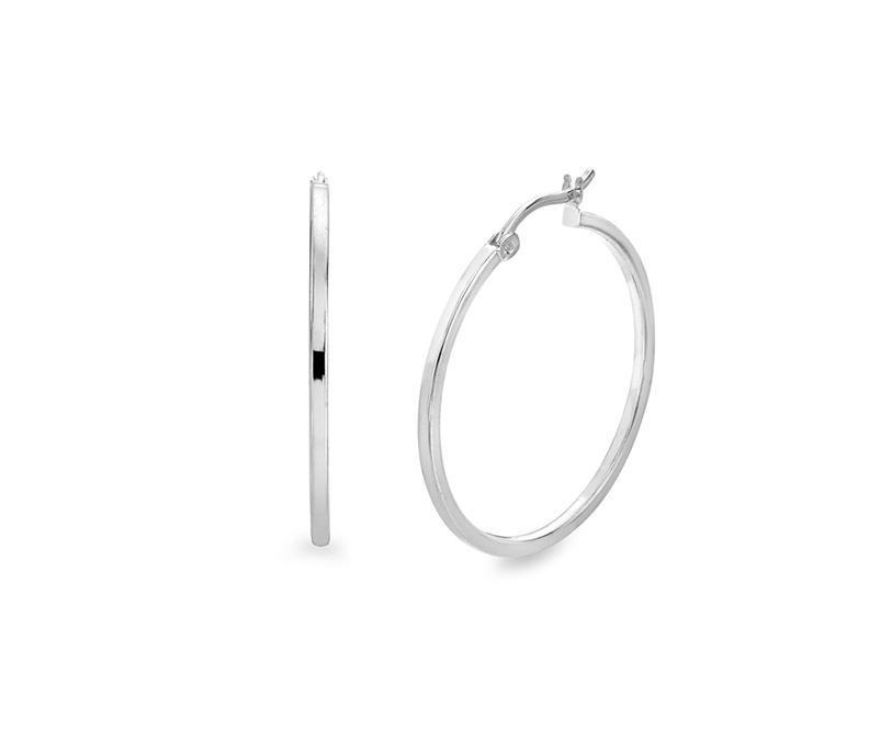 Silver 30mm Hoop Earring, 1.65mm Square Profile.