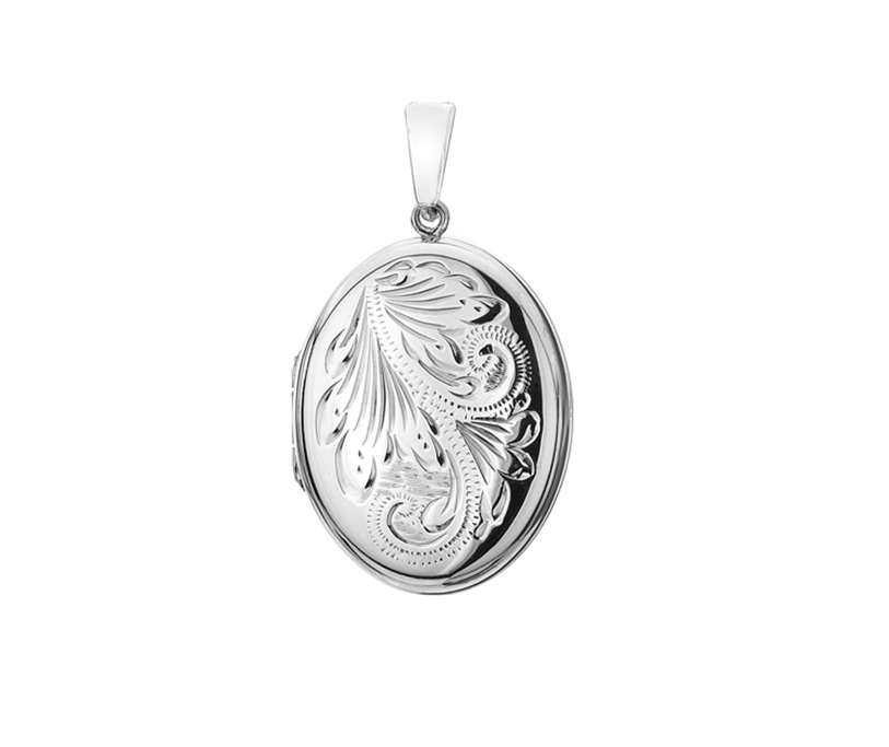Silver H/Eng 26mm Oval Locket 3 Style C