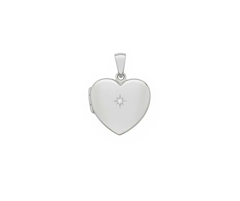 9ct White 1pt H/P1 Diamond Star Set Lg Heart Locket 8